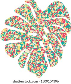 Tropical leaf isolated with colourful triangles on background.