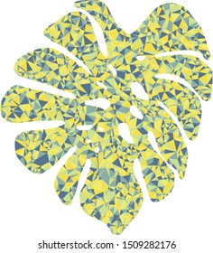 Tropical leaf isolated with colourful triangles on background.