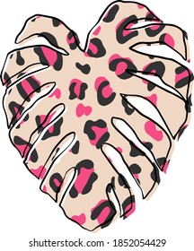Tropical leaf with leopard print.  Vector graphic for t shirt print and other uses.