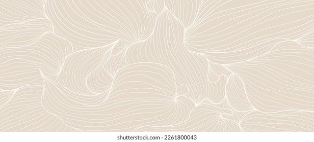 Tropical leaf line art background vector. Abstract botanical floral petal line art pattern design in minimalist linear contour style. Design for fabric, print, cover, banner, decoration, wallpaper.