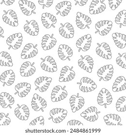 Tropical Leaf Linear Style Pattern Background Vector Illustration