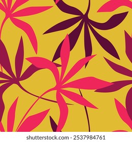 tropical leaf and many flowers seamles pattern