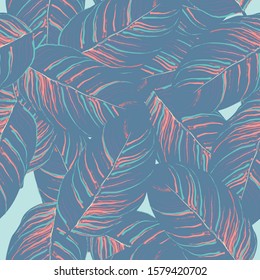 Tropical Leaf. Modern Motif. Jungle Print. Foliage Summer Seamless Pattern. Trending Greenery Vector Background. Artistic Botanical Surface. Abstract Plant Texture For Fashion. Contrast Brush Drawing.