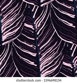 Tropical Leaf. Modern Motif. Jungle Print. Foliage Summer Seamless Pattern. Trending Greenery Vector Background. Artistic Botanical Surface. Abstract Plant Texture For Fashion. Contrast Brush Drawing.