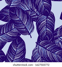 Tropical Leaf. Modern Motif. Jungle Print. Foliage Summer Seamless Pattern. Trending Greenery Vector Background. Artistic Botanical Surface. Abstract Plant Texture For Fashion. Contrast Brush Drawing.