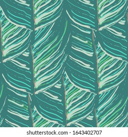 Tropical Leaf. Modern Motif. Jungle Print. Foliage Summer Seamless Pattern. Trending Greenery Vector Background. Artistic Botanical Surface. Abstract Plant Texture For Fashion. Contrast Brush Drawing.