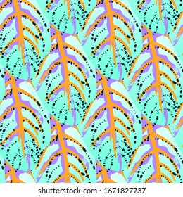 Tropical Leaf. Modern Motif. Jungle Print. Foliage Summer Seamless Pattern. Trending Greenery Vector Background. Artistic Botanical Surface. Abstract Plant Texture For Fashion. Contrast Brush Drawing.