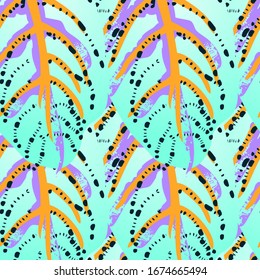 Tropical Leaf. Modern Motif. Jungle Print. Foliage Summer Seamless Pattern. Trending Greenery Vector Background. Artistic Botanical Surface. Abstract Plant Texture For Fashion. Contrast Brush Drawing.