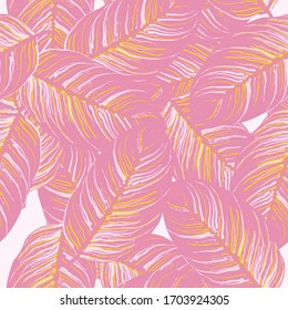 Tropical Leaf. Modern Motif. Jungle Print. Foliage Summer Seamless Pattern. Trending Greenery Vector Background. Artistic Botanical Surface. Abstract Plant Texture For Fashion. Contrast Brush Drawing.