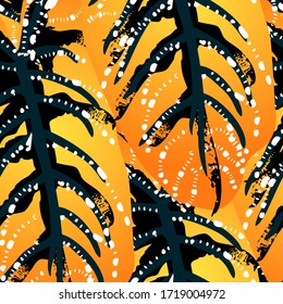 Tropical Leaf. Modern Motif. Jungle Print. Foliage Summer Seamless Pattern. Trending Greenery Vector Background. Artistic Botanical Surface. Abstract Plant Texture For Fashion. Contrast Brush Drawing.