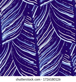 Tropical Leaf. Modern Motif. Jungle Print. Foliage Summer Seamless Pattern. Trending Greenery Vector Background. Artistic Botanical Surface. Abstract Plant Texture For Fashion. Contrast Brush Drawing.
