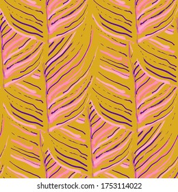 Tropical Leaf. Modern Motif. Jungle Print. Foliage Summer Seamless Pattern. Trending Greenery Vector Background. Artistic Botanical Surface. Abstract Plant Texture For Fashion. Contrast Brush Drawing.