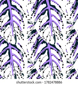 Tropical Leaf. Modern Motif. Jungle Print. Foliage Summer Seamless Pattern. Trending Greenery Vector Background. Artistic Botanical Surface. Abstract Plant Texture For Fashion. Contrast Brush Drawing.