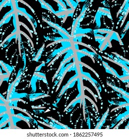 Tropical Leaf. Modern Motif. Jungle Print. Foliage Summer Seamless Pattern. Trending Greenery Vector Background. Artistic Botanical Surface. Abstract Plant Texture For Fashion. Contrast Brush Drawing.