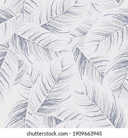 Tropical Leaf. Modern Motif. Jungle Print. Foliage Summer Seamless Pattern. Trending Greenery Vector Background. Artistic Botanical Surface. Abstract Plant Texture For Fashion. Contrast Brush Drawing.