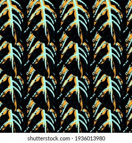 Tropical Leaf. Modern Motif. Jungle Print. Foliage Summer Seamless Pattern. Trending Greenery Vector Background. Artistic Botanical Surface. Abstract Plant Texture For Fashion. Contrast Brush Drawing.