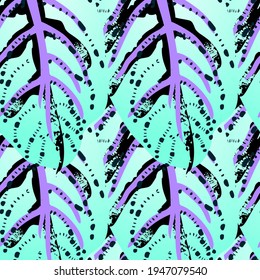 Tropical Leaf. Modern Motif. Jungle Print. Foliage Summer Seamless Pattern. Trending Greenery Vector Background. Artistic Botanical Surface. Abstract Plant Texture For Fashion. Contrast Brush Drawing.