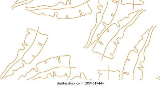Tropical Leaf. Modern Motif. Pastel One Line Drawing. Jungle Print. Foliage Summer Seamless Pattern. Trending Greenery Vector Background. Artistic Botanical Surface. Abstract Plant Texture For Fashion