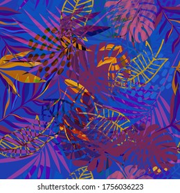 Tropical leaf. Modern motif.Abstract Plant texture for fashion.Vector background 