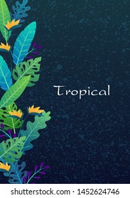 Tropical leaf in night garden vector background for decoration on summer events.