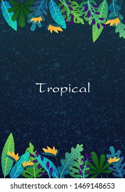 Tropical leaf in night garden vector background for decoration on summer events.