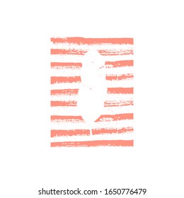 Tropical leaf on white background with coral pink colored texture and stripes. Vector isolated illustration with exotic leaf, stamp. For web, banners, logos, cards, printing on clothing, textile, bags