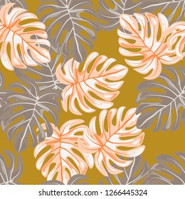 Tropical leaf pattern. Exotic seamless pattern with tropical leaves. Ethnic background with Hawaiian plants.