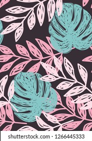 Tropical leaf pattern. Exotic seamless pattern with tropical leaves. Ethnic background with Hawaiian plants.
