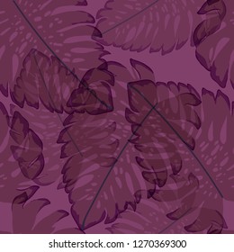 Tropical leaf pattern. Exotic seamless pattern with tropical leaves. Ethnic background with Hawaiian plants.