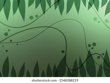 Tropical leaf pattern green line curve background vector illustration.