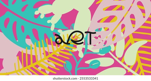 Tropical leaf pattern meets bold minimalism. Modern trendy colors, sleek lines and creative typography blend nature vibrance with contemporary design for a striking fresh banner