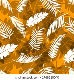 Patrón de hojas tropicales. Textura sin foco con hojas de palmeras. Cartel para la industria de viajes y turismo, temporada de verano. Elementos de diseño floral amarillo, impresos para tejidos.