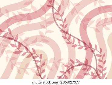Tropical leaf pink abstract line natural art background. vector illustration.