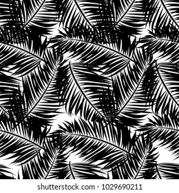 tropical leaf seamless black and white