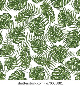 Tropical leaf seamless pattern background