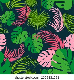Tropical Leaf Seamless Pattern. Botanical seamless pattern. Leaf ornament. Hand drawn fantasy exotic sprigs. Vector Eps 10