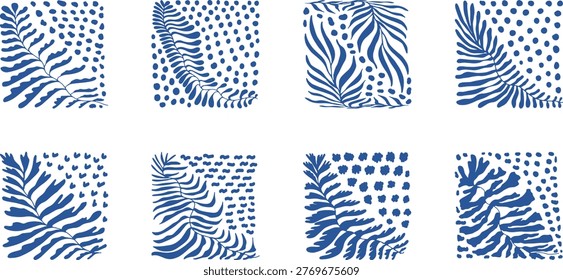 Tropical leaf seamless pattern botanical foliage vector background set. Modern abstract textures for fabric print wallpaper packaging and surface design.