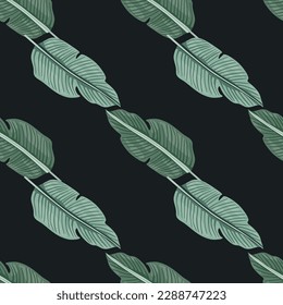 Tropical leaf seamless pattern. Exotic leaves background. Jungle plants endless wallpaper. Rainforest floral hawaiian backdrop. Design for fabric, textile print, wrapping, cover. Vector illustration
