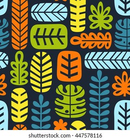 Tropical leaf seamless pattern. Jungle background. Retro fabric design. Vector illustration