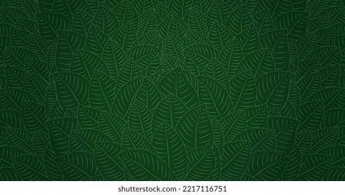Tropical Leaf Seamless Pattern. Line Art Style. with green background Adlı Stok Vektör