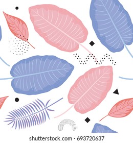 tropical leaf seamless pattern with memphis style, 80s pattern