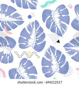 tropical leaf seamless pattern with memphis style, 80s pattern