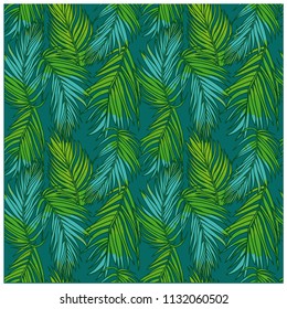 Tropical leaf seamless pattern. Palm leaf vector print.Summer repeat pattern.