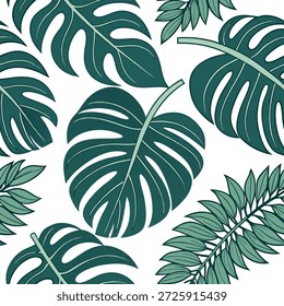 Patrón de azulejos sin costuras de hojas tropicales con follaje de gran tamaño y verdes vibrantes para interiores exuberantes y animados concepto como follaje de gran tamaño con verdes vibrantes crean patrón de azulejos sin costuras de hojas tropicales para interiores exuberantes y animados en Foto de archivo Concepto y espacio vacío en el lado izquierdo, sin texto --ar 7:2 --tile