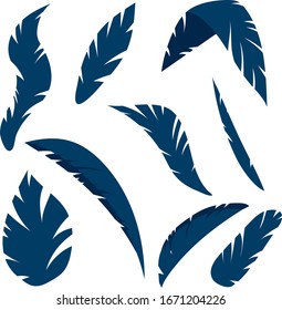 Tropical leaf set. Exotic feathers isolated 
