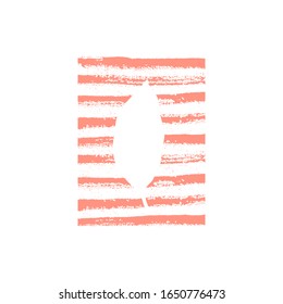 Tropical leaf, stamp. Leaf on white background with coral pink colored texture, stripes. Vector isolated illustration. For web design, banners, logos, cards, printing on clothing, textile, bags.