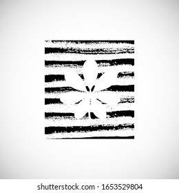 Tropical leaf, stamp. Leaf on white background. Vector isolated illustration with black texture, hand drawn stripes. For web design, banners, logos, cards, printing on clothing, textile, bags.