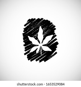 Tropical leaf, stamp. Passiflora leaf on white background. Vector isolated illustration with black hand drawn spot, stripes. For web design, banners, logo, cards, printing on clothing, textile, bags.