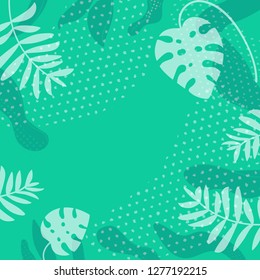Tropical leaf texture. Exotic plants silhouette frame, natural green background