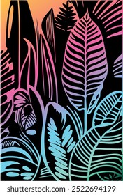 Tropical leaf vector illustration. Colourful abstract hand-drawing vector illustration.